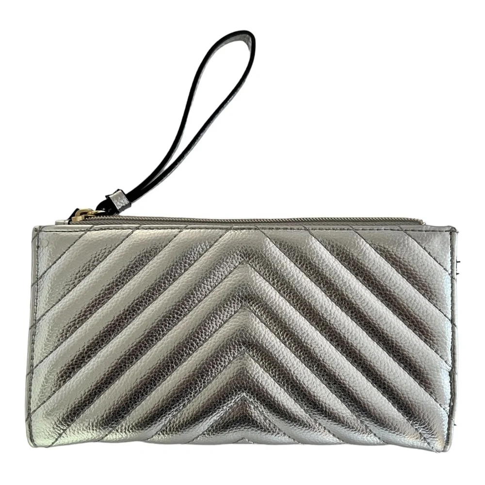 Victoria's Secret quilted metallic silver, studded wristlet wallet …